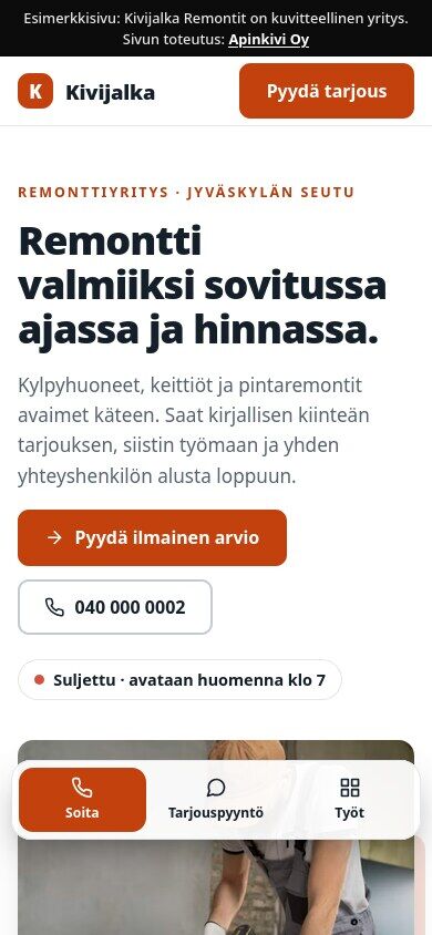 Esimerkkisivu kuvitteelliselle remonttiyritykselle